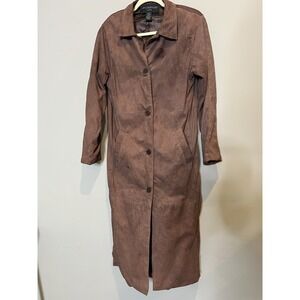 Centigrade Long Trench Coat Jacket Large Washable‎ Suede Leather VTG Button Up M